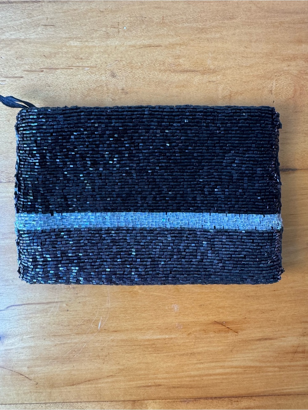 Vintage Neiman Marcus Black Beaded Mini bag with Silver Stripe